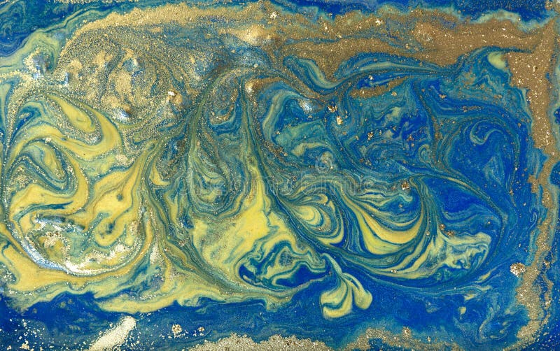 Μπλε χρυσό marbling σχέδιο Χρυσή μαρμάρινη υγρή σύσταση στοκ εικόνα